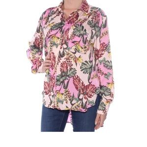 FREE PEOPLE Women’s Pink Floral Pocketed Collared Cuffed Top Size Large